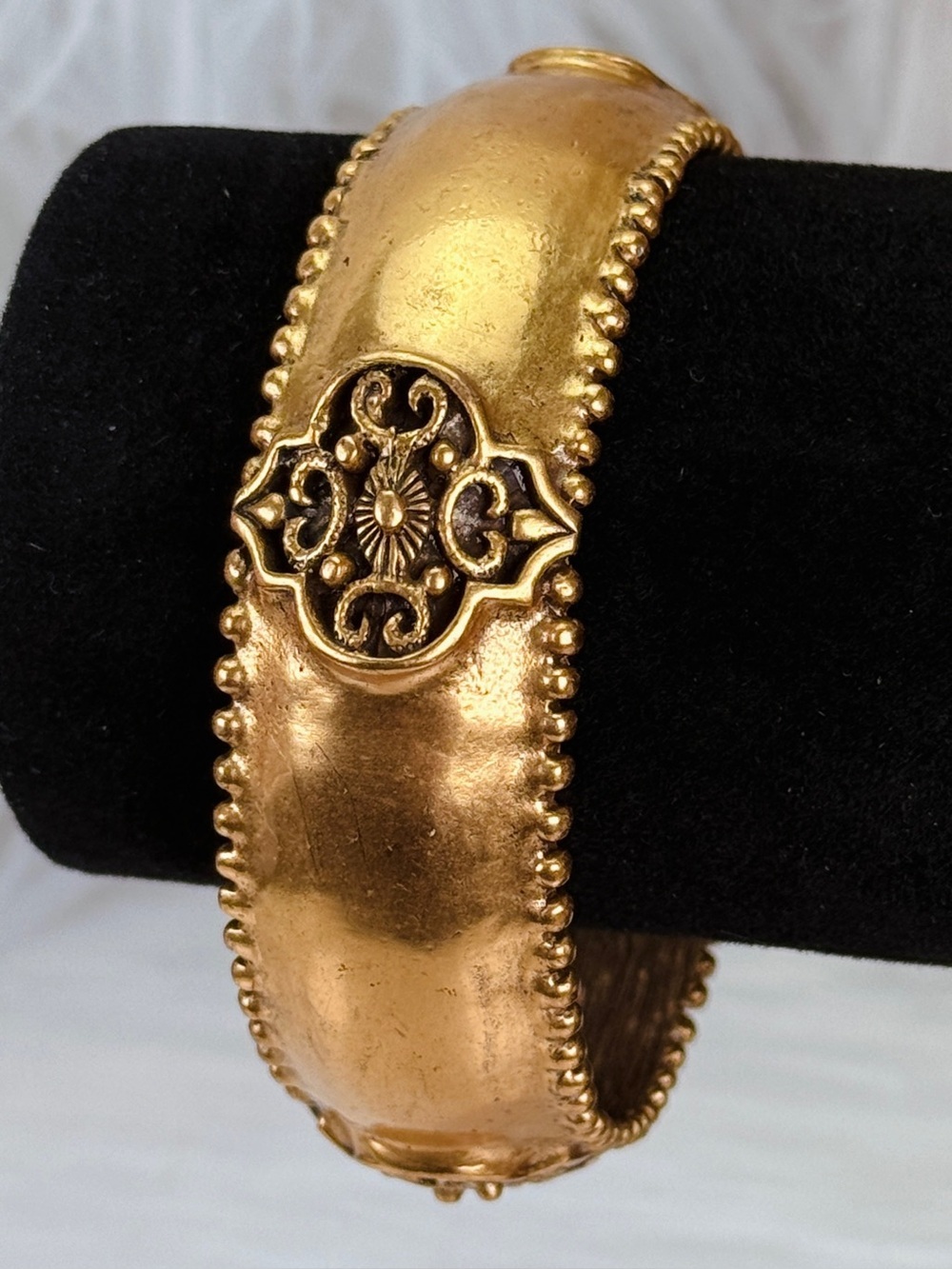 Aged Goldtone Textured Weighted bohemian chic Bangle Bracelet
